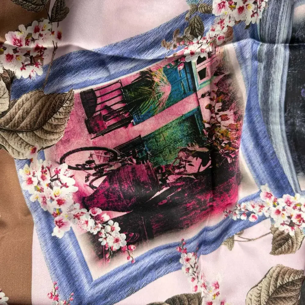 Chenchen 100% Silk Floral Print Square Scarf with Gift Box